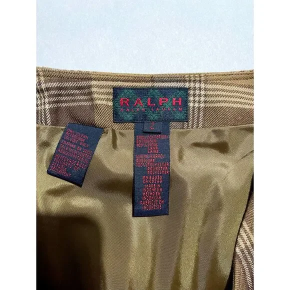 Ralph Lauren wool skirt VTG mocha muse brown tartan plaid accademia women 2 Maxi